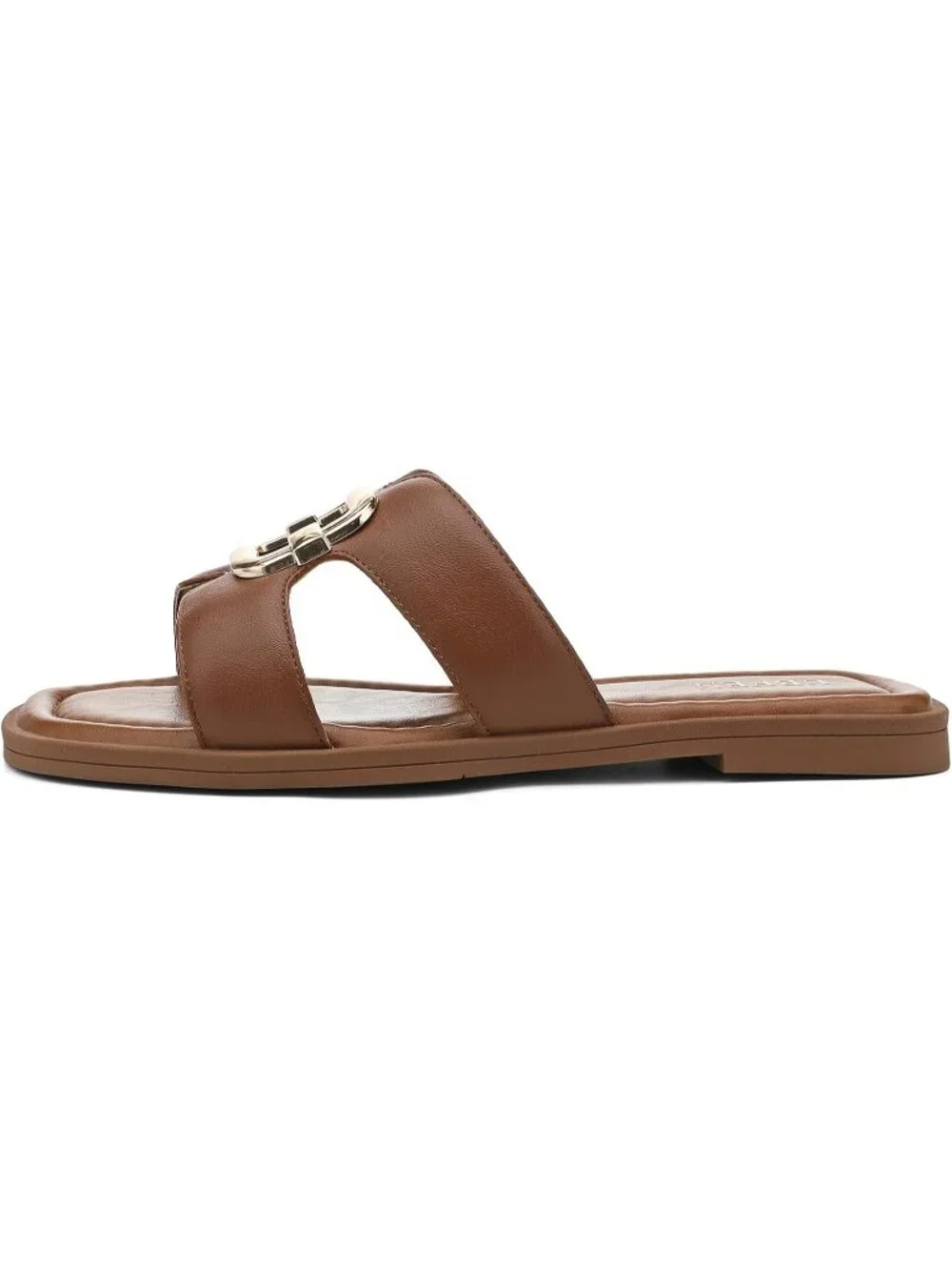 Women's Brown Square Toe Flat Sandals Slides Dressy Comfortable for Beach